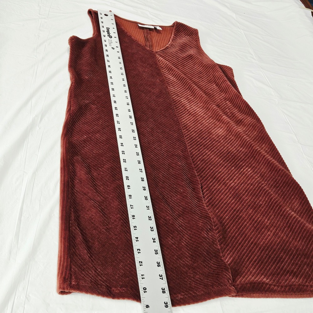 Denim & Co Womens Medium Rust Brown Ribbed Sleeveless V-Neck Shift Dress - Picture 5 of 6